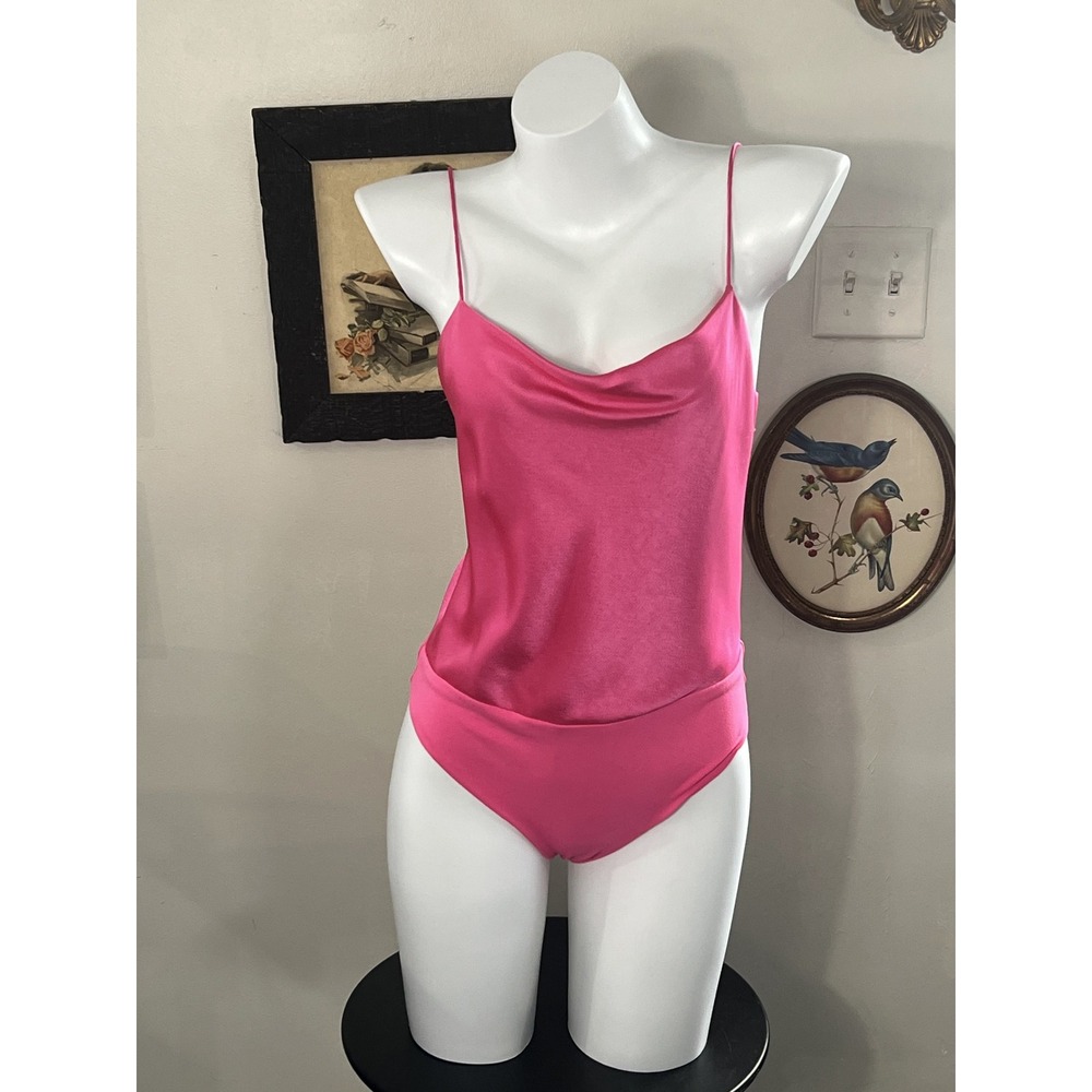 Alice + Olivia Wild Pink Cowl Neck Bodysuit Size S